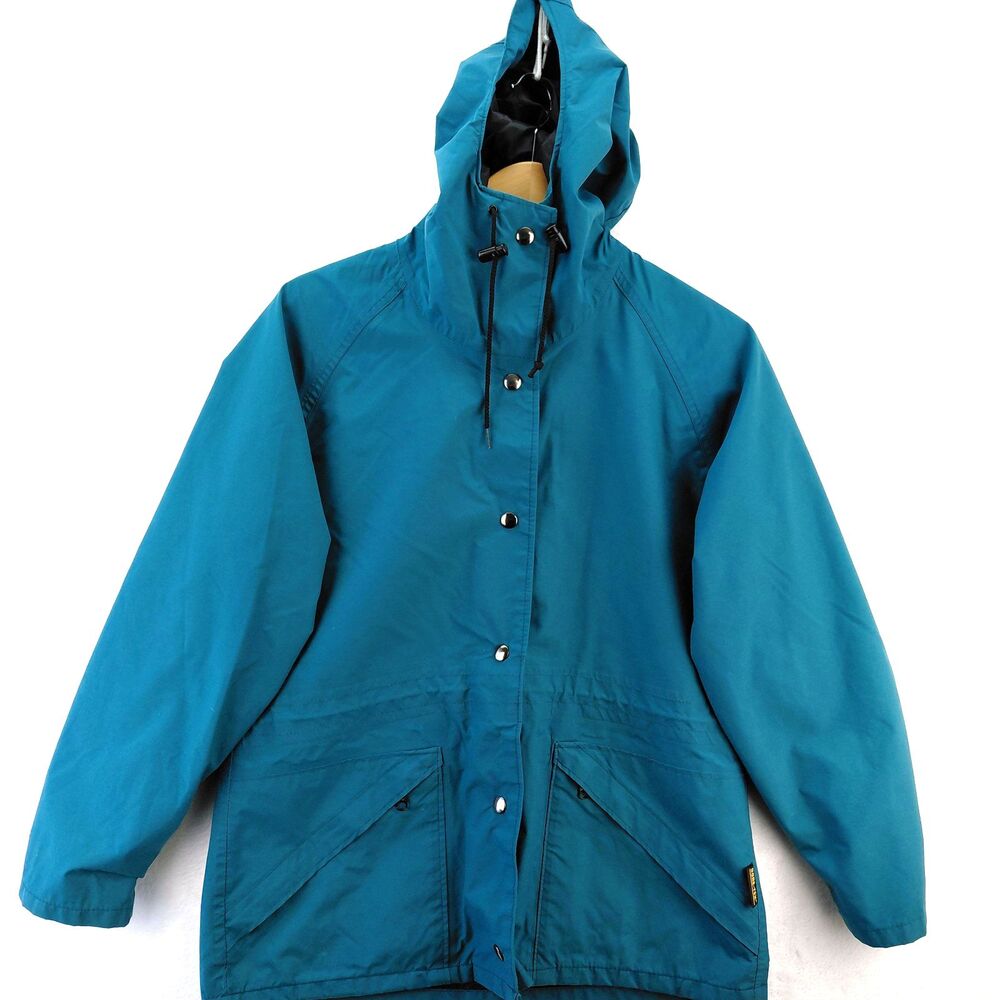 10X Gore Tex Rain Jacket Womens Small Green Full Zip Hooded Waterproof USA VTG